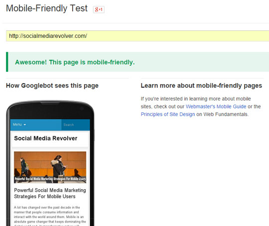 Google mobile friendly test tool