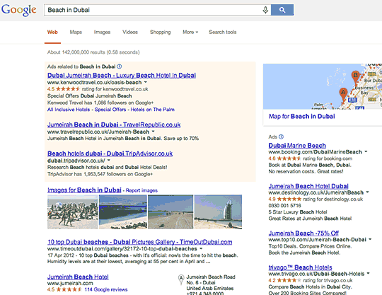 Beach in Dubai Google Search Results
