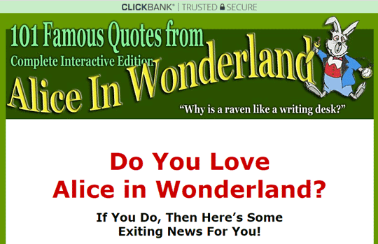 Clickbank affiliated website - Alice In Wonderland Ebook