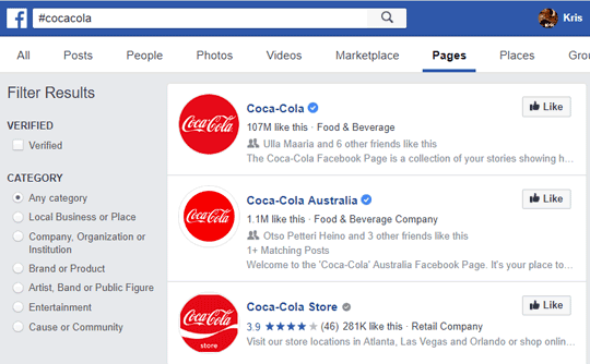 Branding Facebook pages using hashtags