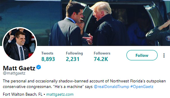 Matt Gaetz Shadow Banned Twitter Account