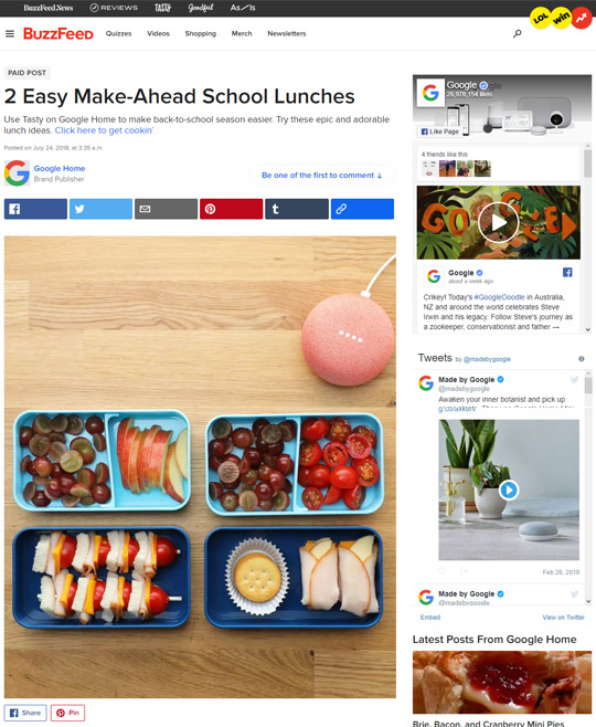 Google Home Native Ad on Buzzfeed