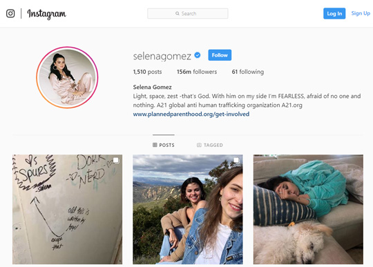 Social Influencer Selene Gomez Instagram Account