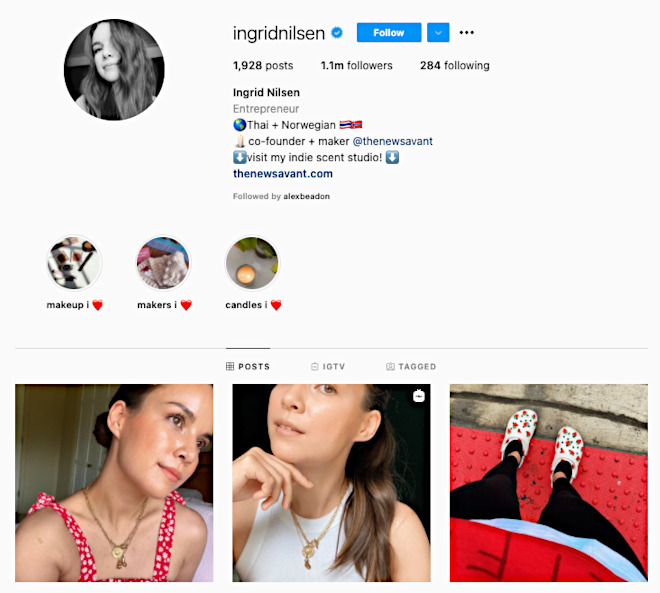 Ingrid NIlsen Instagram account