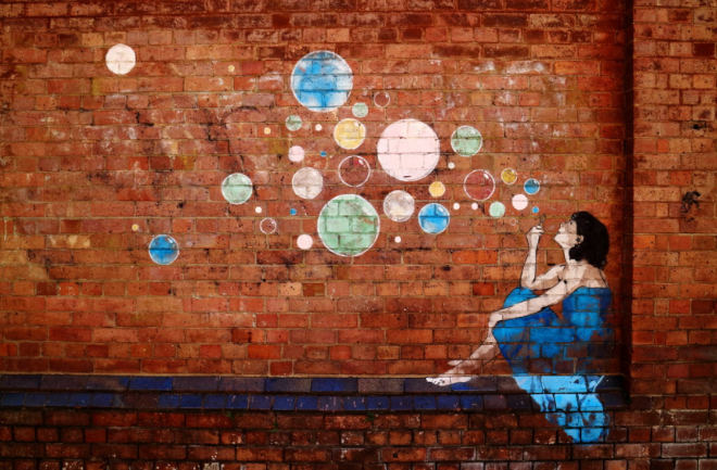 Girl blowing bubbles mural - Flickr