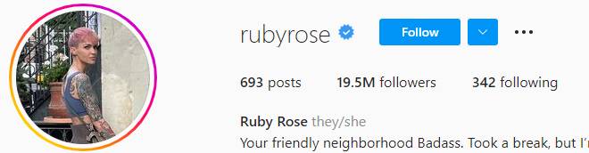 5-Ruby Rose - 19 million Instagram followers