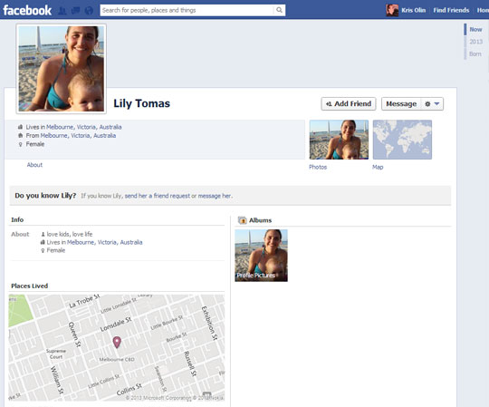 Fake Facebook Account - Lily Tomas